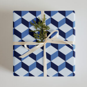 Blue and White 3D Squares Wrapping Paper