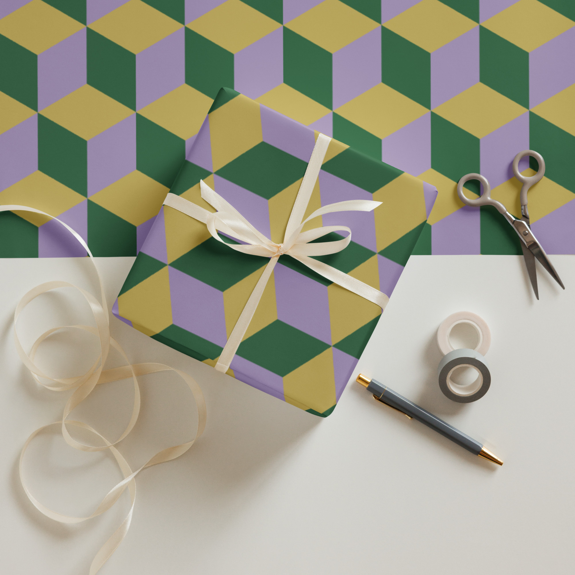 Green and Purple 3D Squares Wrapping Paper - Image 3